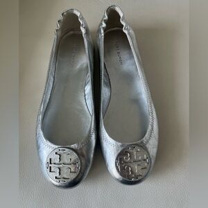 Tory Burch Silver Minnie Ballet Flats
